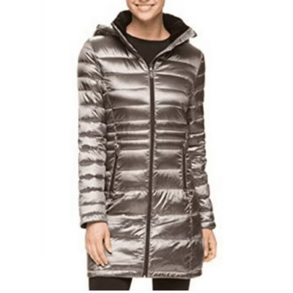 Andrew Marc Down Filled Lightweight Hooded Puffer Jacket Packable Silver Size XS - Picture 8 of 8